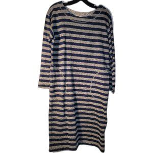 Calvin Klein Blue & Grey Striped Long Sleeve Sweatshirt Dress w/Pockets Medium